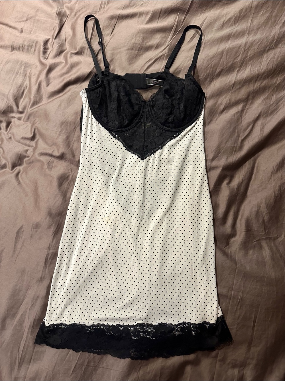 Victoria's Secret Black and White Polka Dot Lace Slip